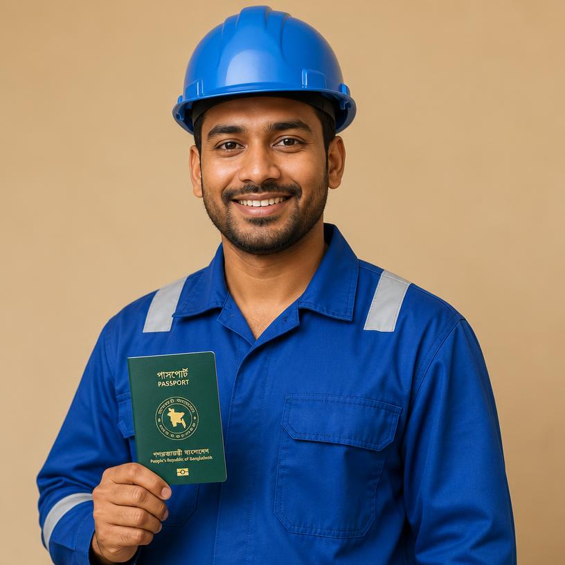 পাসপোর্ট হাতে বাংলাদেশি কর্মী